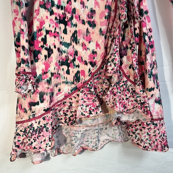 Rococo Sand M Mimi Wrap Dress Pink Watercolor Artsy Puffy Shoulder‎ 100% Cotton - Picture 2 of 16